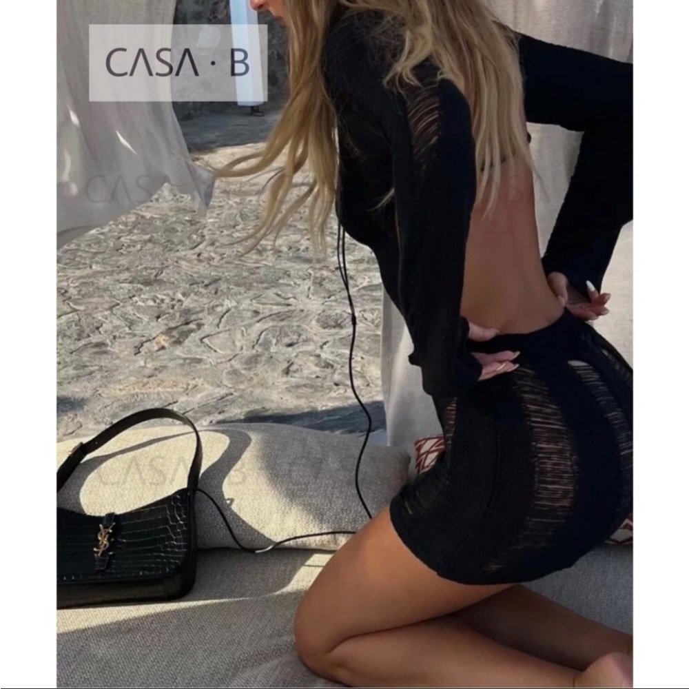 NEW ARRIVAL!!💫 CASA B| Renata Long Sleeve Shredded Bohemian Backless Mini Dress - Picture 4 of 7